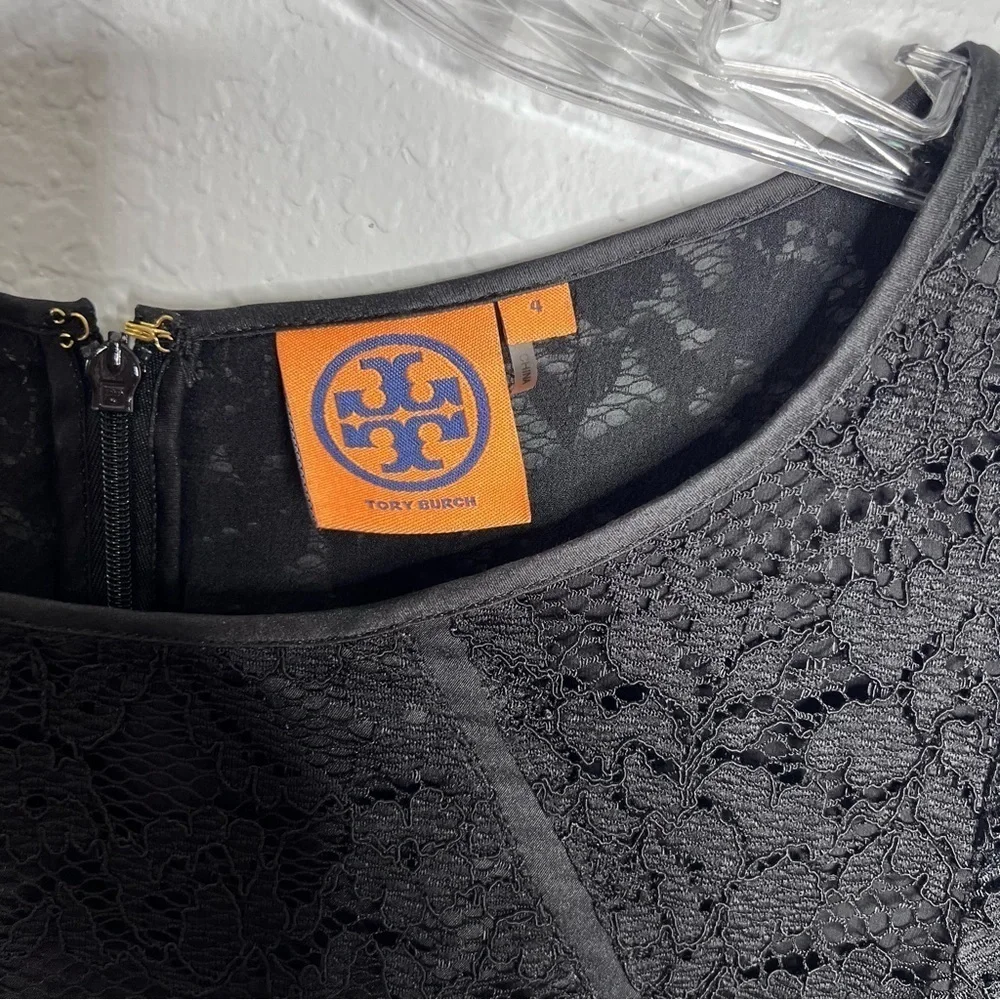 Tory Burch Dress Women’s 4 Lace Black Bovary Short Sleeve Short Silk Blend  DD